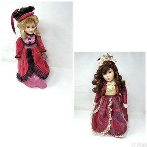 Vintage Victorian Porcelain Dolls With Stands Lot Of 2 In  Good Condition
